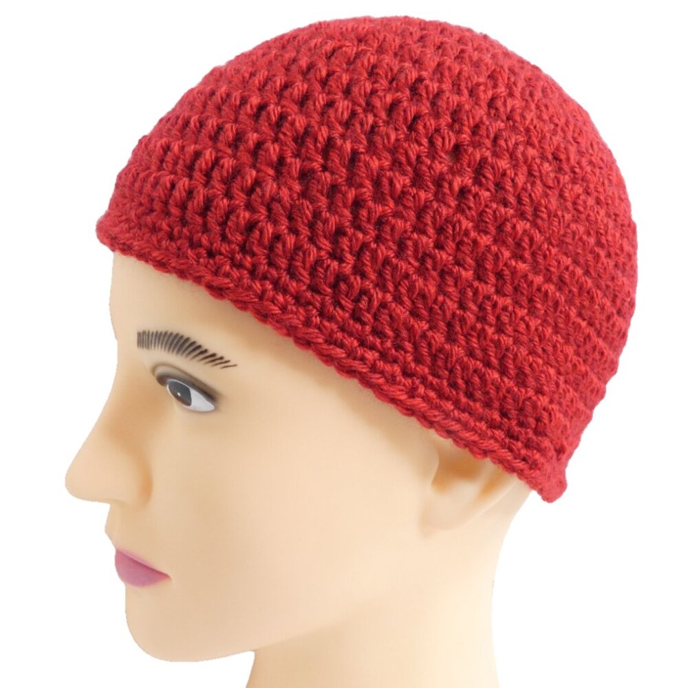 Deep Red Beanie OS Handmade Crochet Hand Knit Skull Cap Warm Hat Men Women NWT